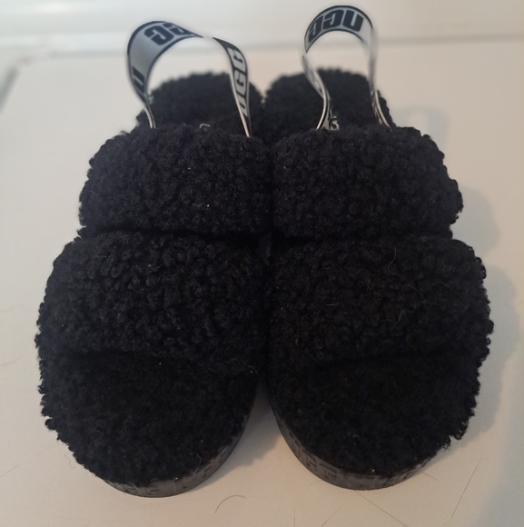 Black Fuzzy Sandals - Picture 1 of 3